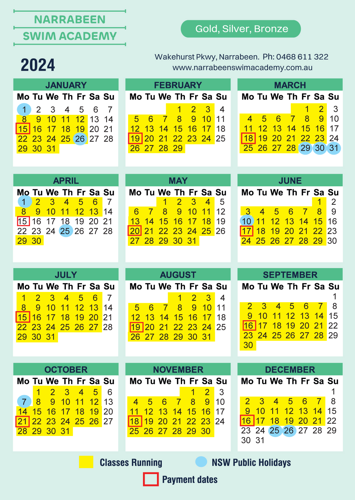 Gold, Silver, Bronze 
2024 calendar